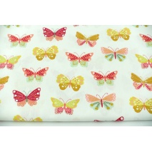 Cotton 100% colorful butterflies on a white background, poplin