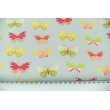 Cotton 100% colorful butterflies on a gray background, poplin