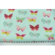 Cotton 100% Cotton 100% colorful butterflies on a mint background, poplin