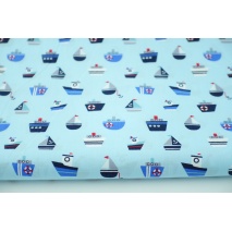 Cotton 100% ships, sailboats on a blue background, poplin