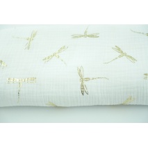 Double gauze 100% cotton golden dragonfly on a white background