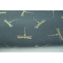 Double gauze 100% cotton golden dragonfly on a gray background