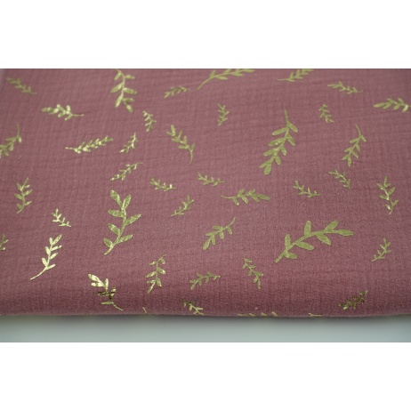 Double gauze 100% cotton golden twigs on pink background