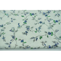 Cotton 100% blue flowers, green leaves