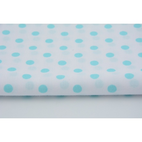 Cotton 100% turquoise polka dots 7mm on a white background