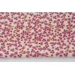 Cotton 100% mini pink mustard flowers on a cream background, poplin