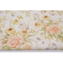 Cotton 100% tea roses on a cream background DP