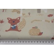 Cotton 100% ginger teddy bears, foxes, hedgehogs on a bright background