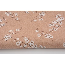 Cotton 100% twigs of blossoming cherry on a beige background