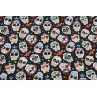 Cotton 100%, colored skulls on a black background, poplin