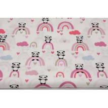 Cotton 100% pandas on pink rainbows, poplin