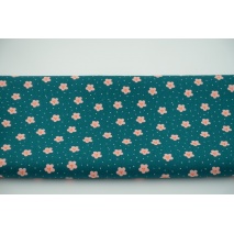 Cotton 100% flowers, dots on petrol, poplin