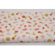 Cotton 100% ginger and pink flowers on a white background, poplin
