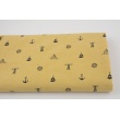 Cotton 100% black sailing motifs on a mustard background