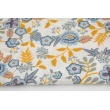 Coated cotton blue-mustard flowers on white background