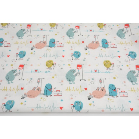 Cotton 100%, creatures, stars on a white background, GOTS