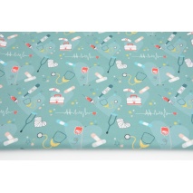 Cotton 100%, medical accessories on the azure background, GOTS