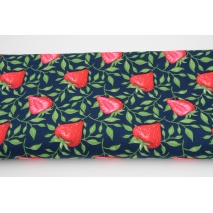 Cotton 100% stawberries with twigs on a navy background, poplin