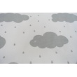Bawełna 100% jasnoszare chmurki z deszczem na białym tle