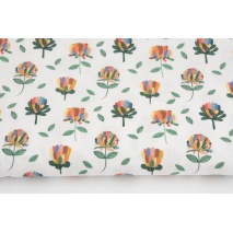 Cotton 100%, colorful flowers on a white background, GOTS