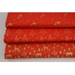 Cotton 100%, golden christmas themes on a red background