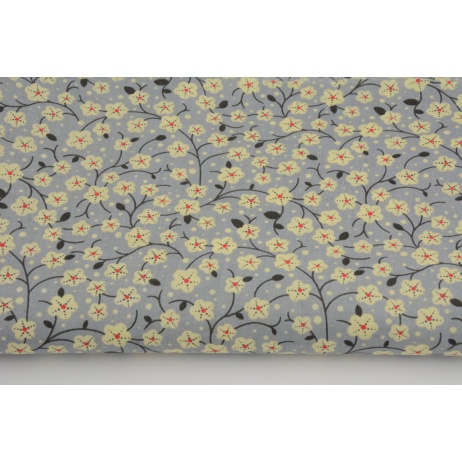 Cotton 100% batiste, yellow flowers on a gray backround
