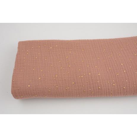 Double gauze 100% cotton golden mini dots on a dark salmon pink background No.2