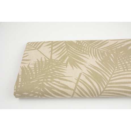 Tkanina dekoracyjna, oliwkowe liście palmowe na lnianym tle 187g/m2