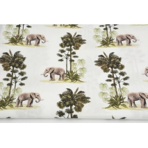 Premium 100% cotton elephants, palm trees on white DP
