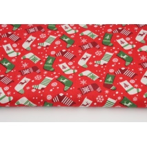 Cotton 100% Christmas socks on a red background, poplin
