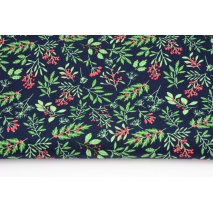Cotton 100% Christmas twigs on a navy background, poplin
