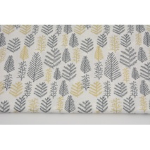 Cotton 100% gray and golden Christmas trees a cream background, poplin