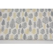 Cotton 100% gray and golden Christmas trees a white background, poplin