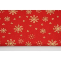 Cotton 100% golden snowflakes a red background, poplin