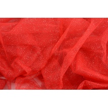 Glossy tulle with silver glitter, red