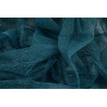 Tulle with gold glitter, marine petrol