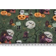 Cotton 100%, Halloween vampires, pumpkins on a green background