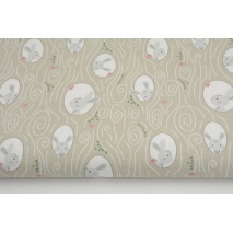 Cotton 100%, bunnies on a beige background GOTS