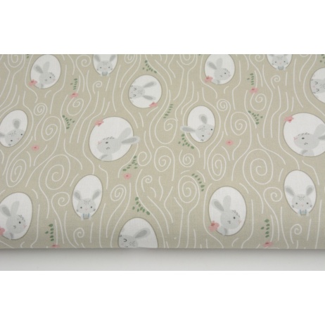 Cotton 100%, bunnies on a beige background GOTS