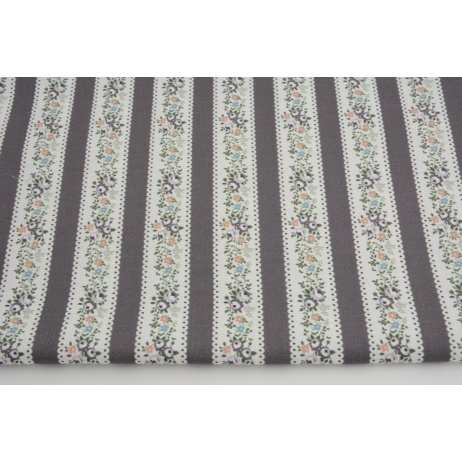 Cotton 100%, flowers in a dark heather stripes GOTS