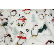 Printed flannel fleece, penguins on a white background