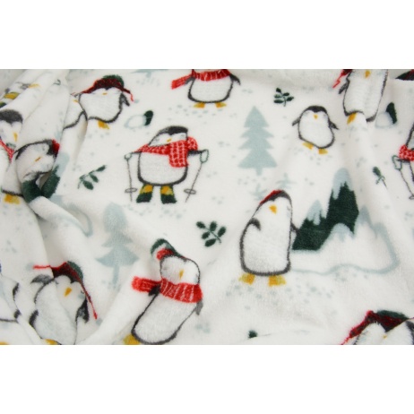 Printed flannel fleece, penguins on a white background