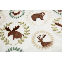 Printed flannel fleece, deer, bears on a white background