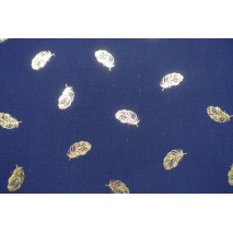 Double gauze 100% cotton golden feathers on navy background II quality
