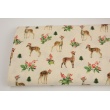 Cotton 100%, deer and holly on a natural background