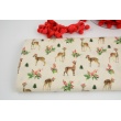 Cotton 100%, deer and holly on a natural background GOTS