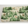 Cotton 100%, wild animals in a painted forest on a natural background GOTS