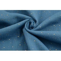 Double gauze 100% cotton golden mini dots on a dark blue background