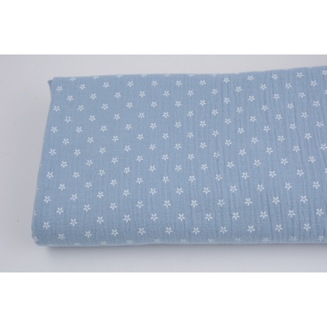 Double gauze 100% cotton small flowers on a blue background