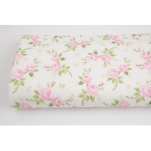Ribbed 100% cotton pink flowers on creamy background